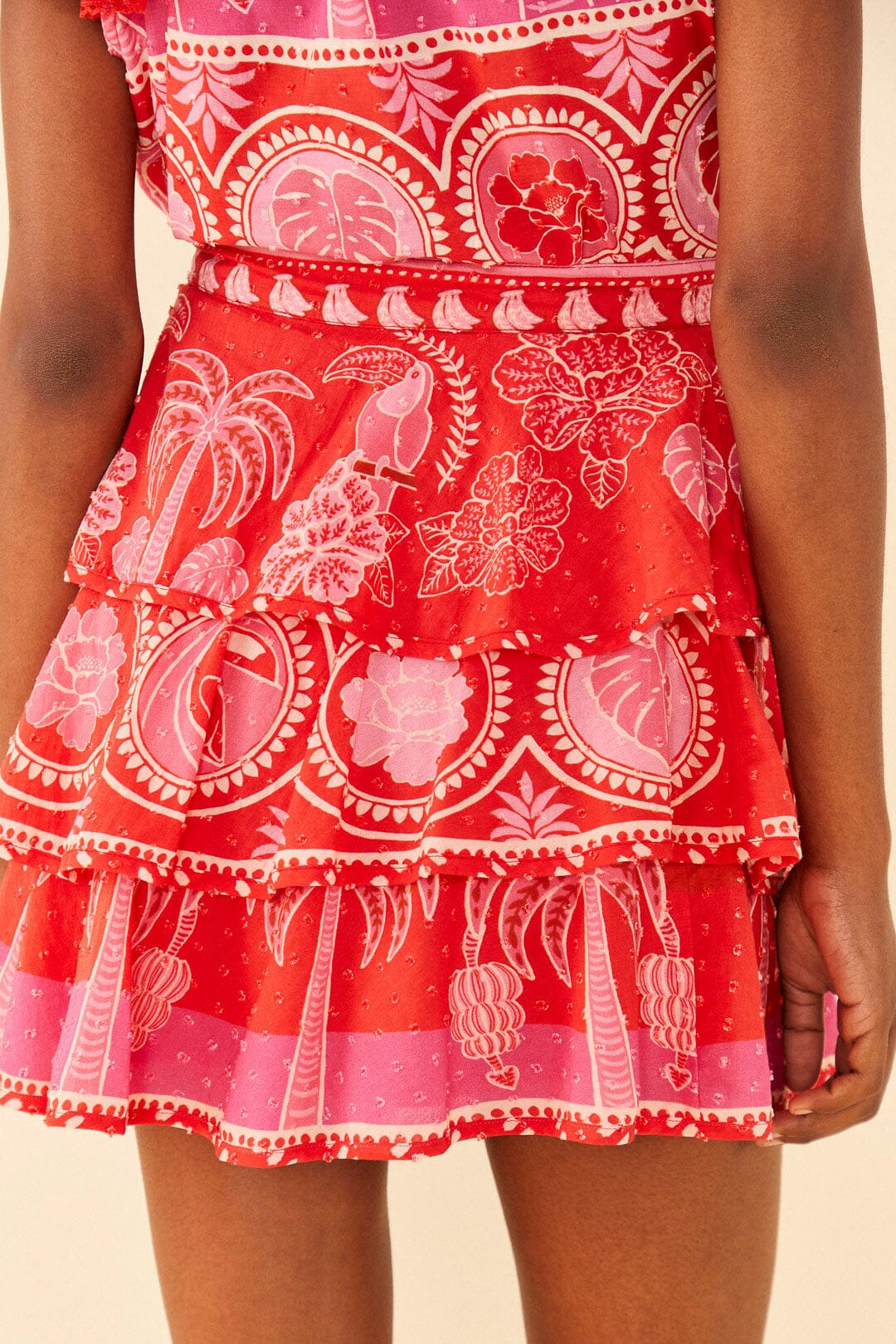 Farm Rio Red Summer Sunrise Mini Skirt