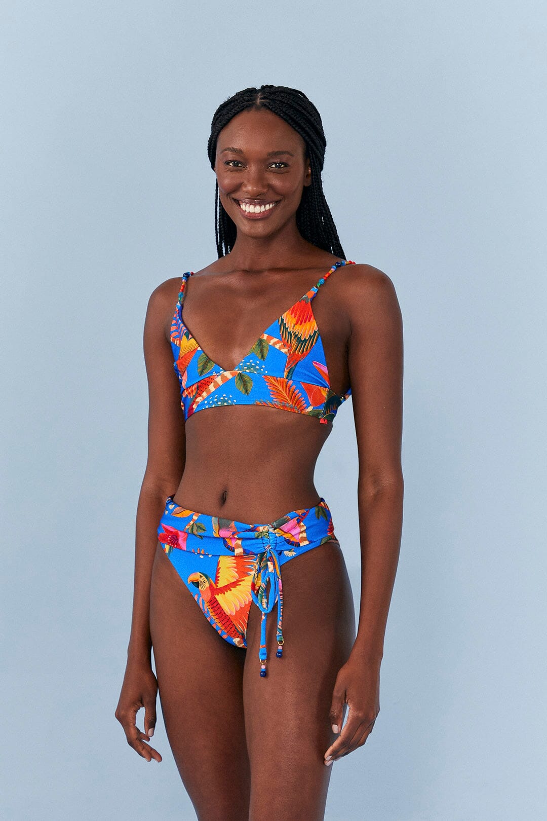 Farm Rio Blue Macaw Party Crochet Bikini Top