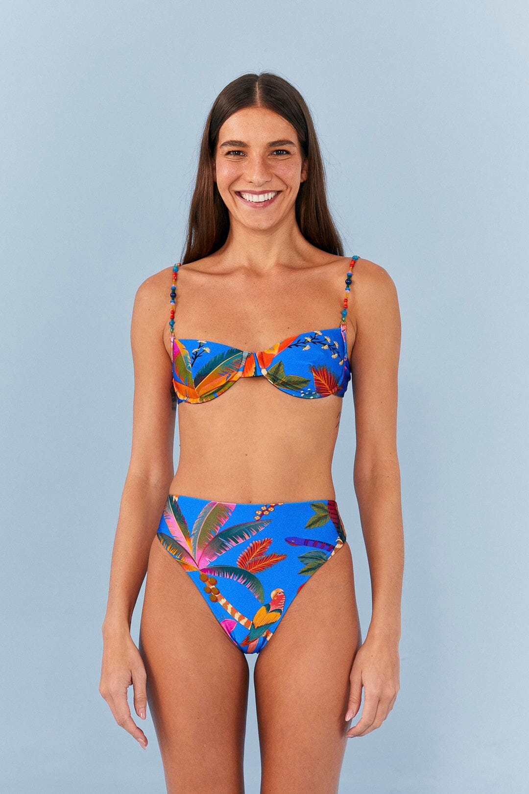 Farm Rio Blue Macaw Party High Waisted Bikini Bottom