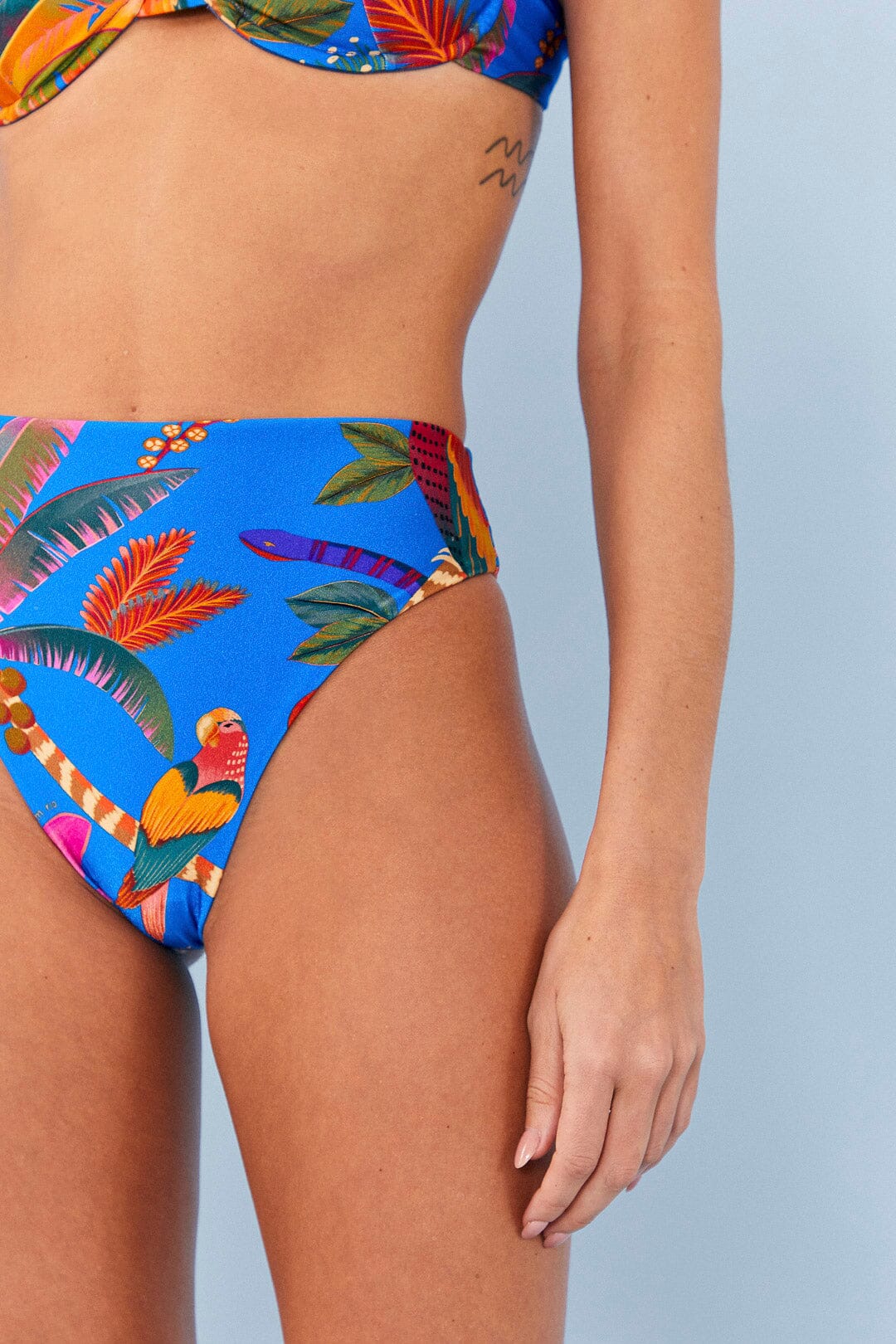 Farm Rio Blue Macaw Party High Waisted Bikini Bottom