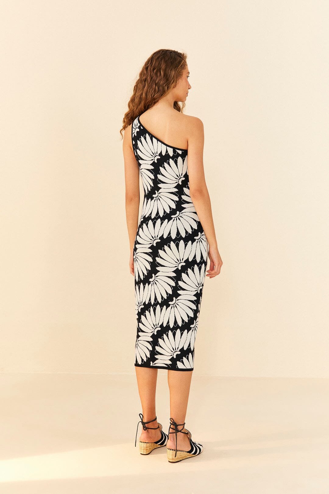 Farm Rio Black Copacabana Knit One Shoulder Dress