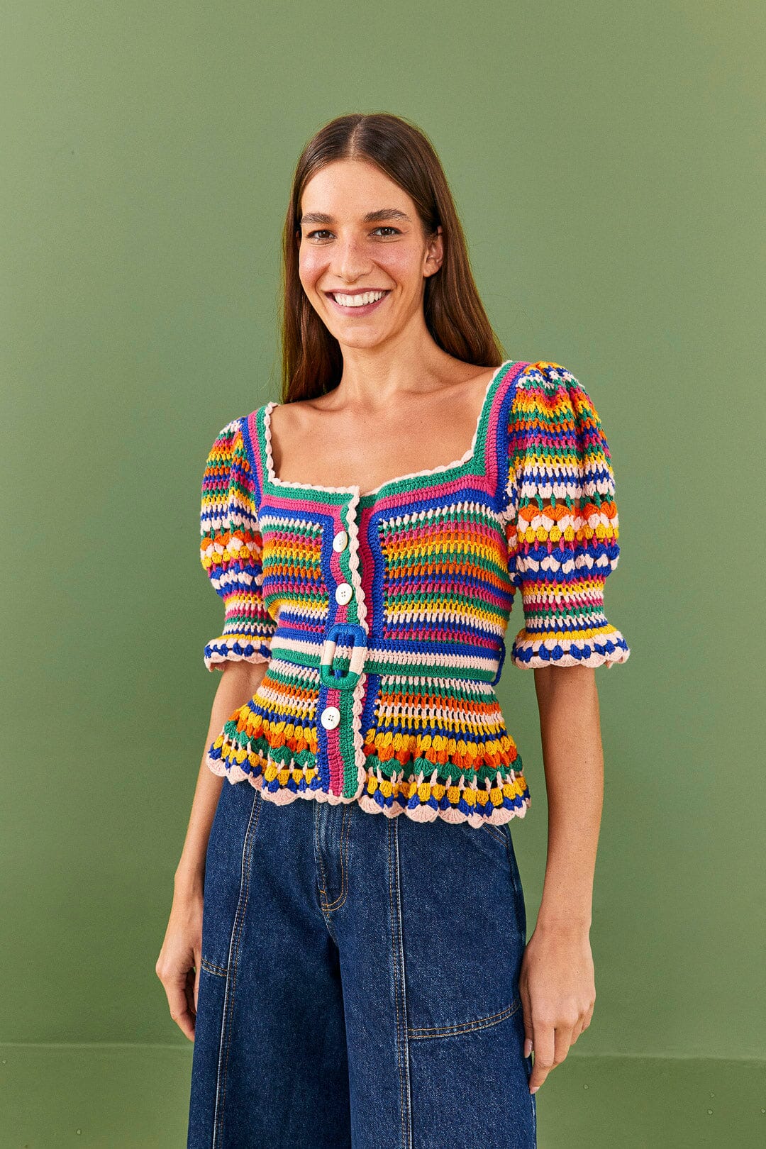 Farm Rio Multi Stitches Crochet Blouse