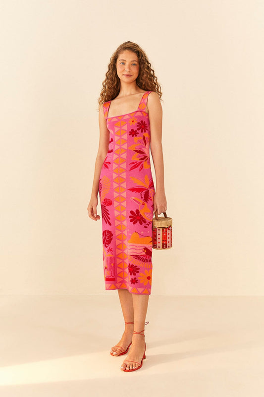 Farm Rio Pink Rio Tiles Knit Dress