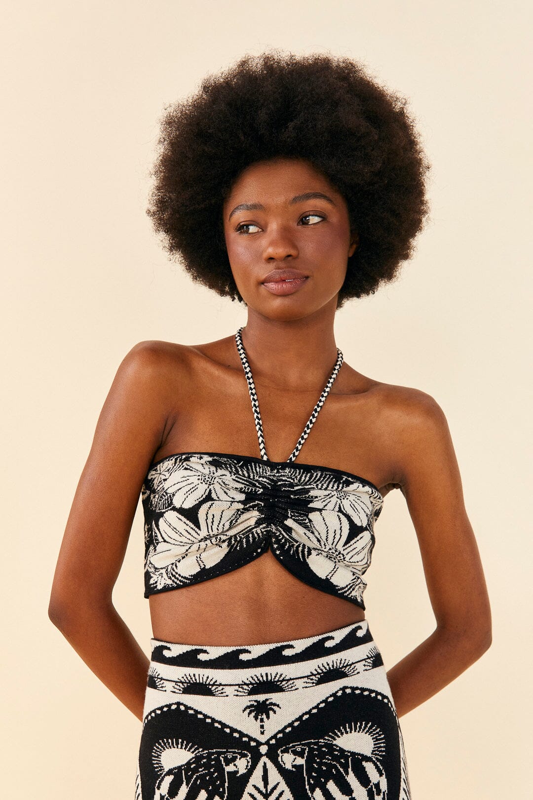 Farm Rio Black Macaw Elegance Knit Top