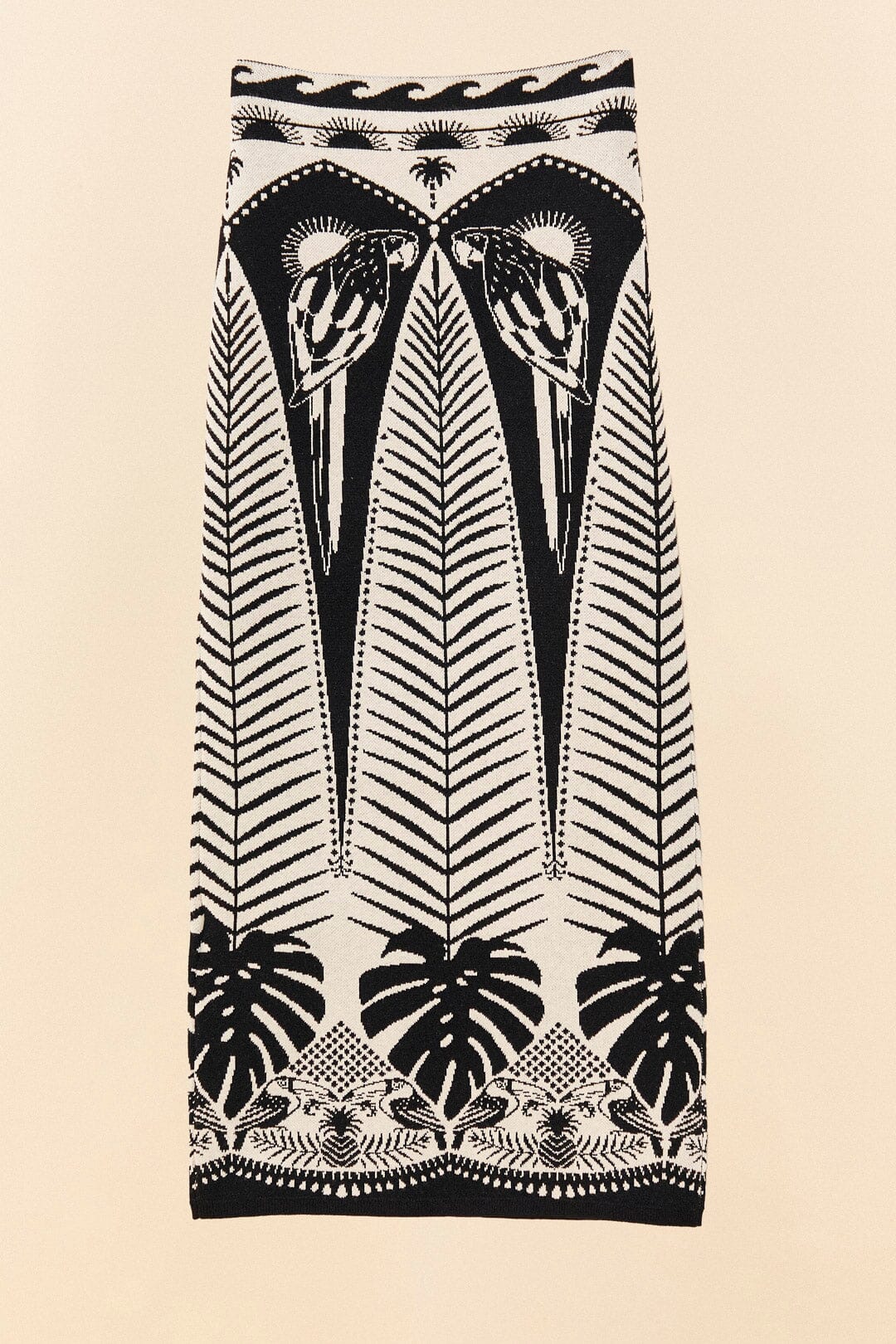 Farm Rio Black Macaw Elegance Knit Skirt