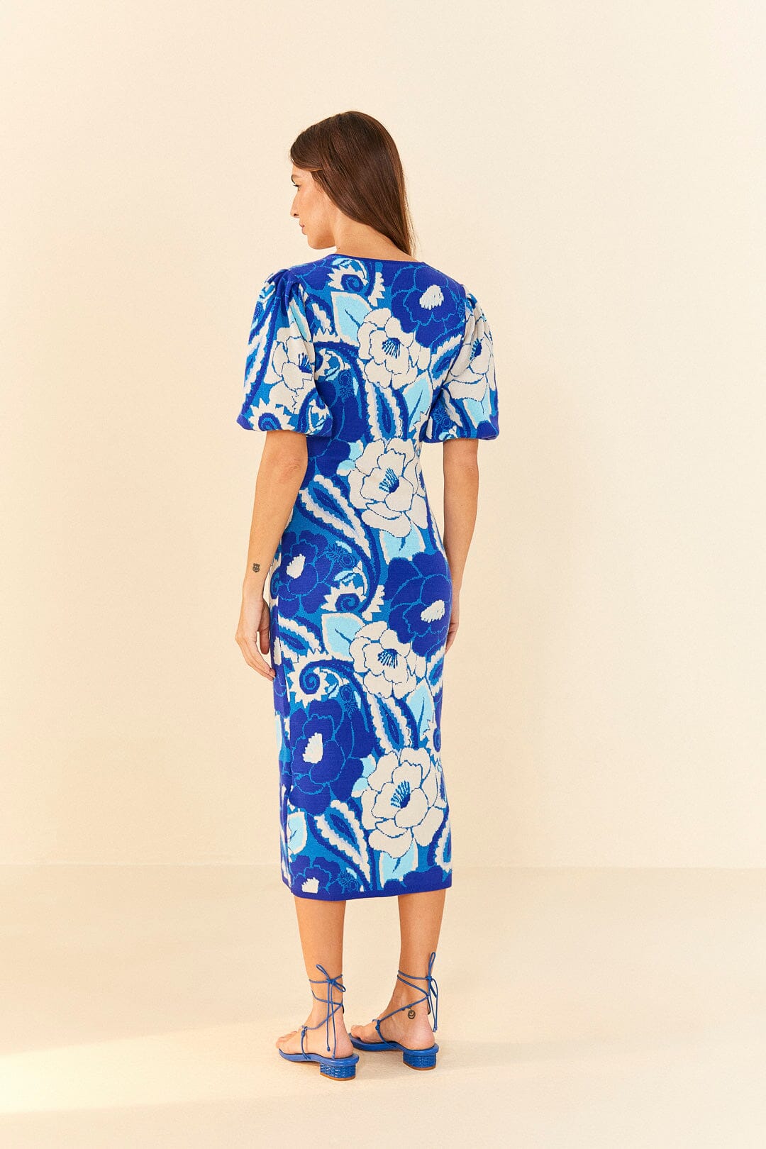 Farm Rio Blue Tropical Groove Knit Midi Dress