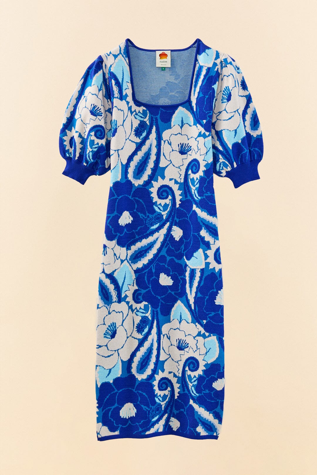 Farm Rio Blue Tropical Groove Knit Midi Dress