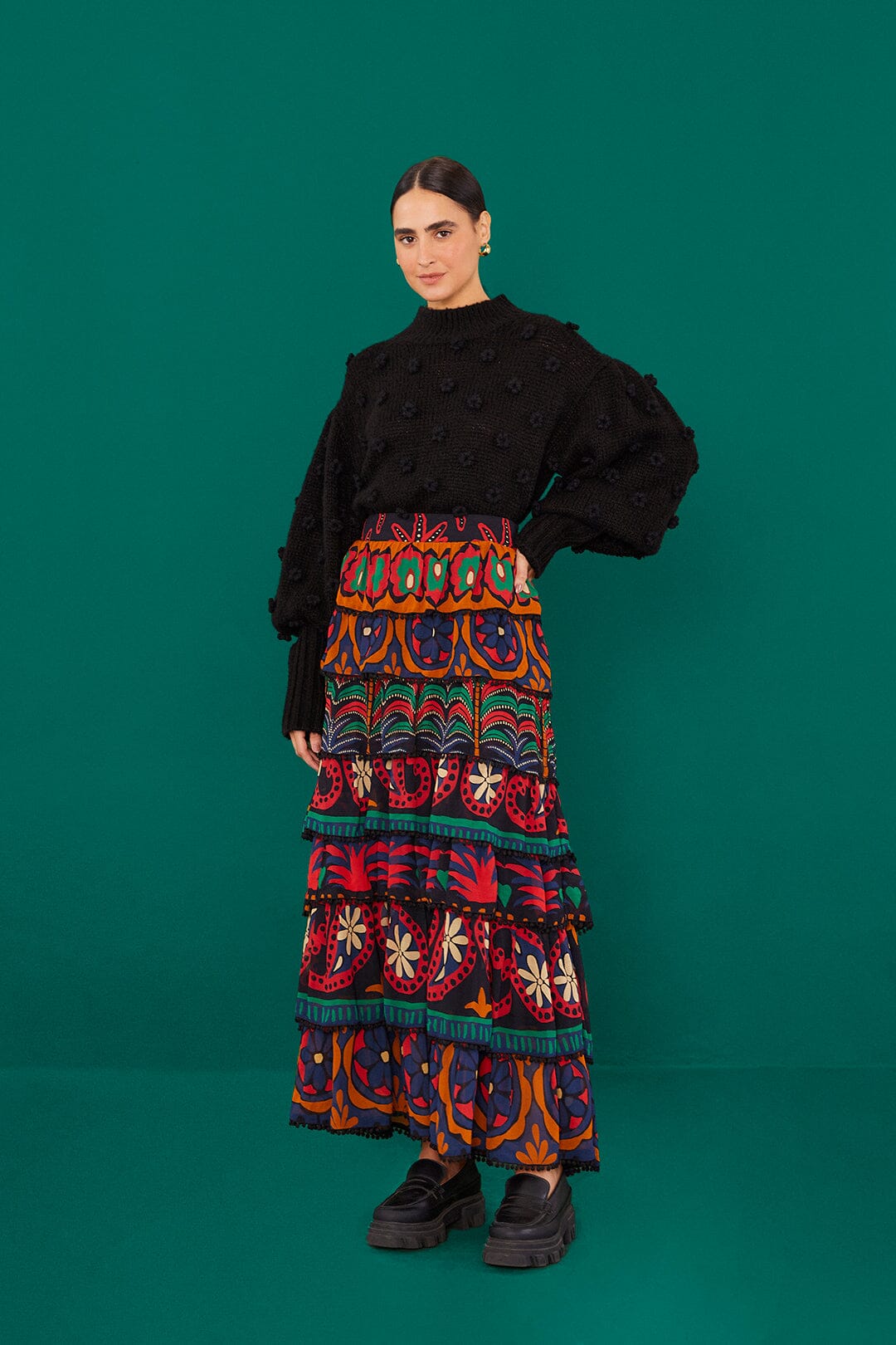 Farm Rio Black Handmade Flowers Sweater