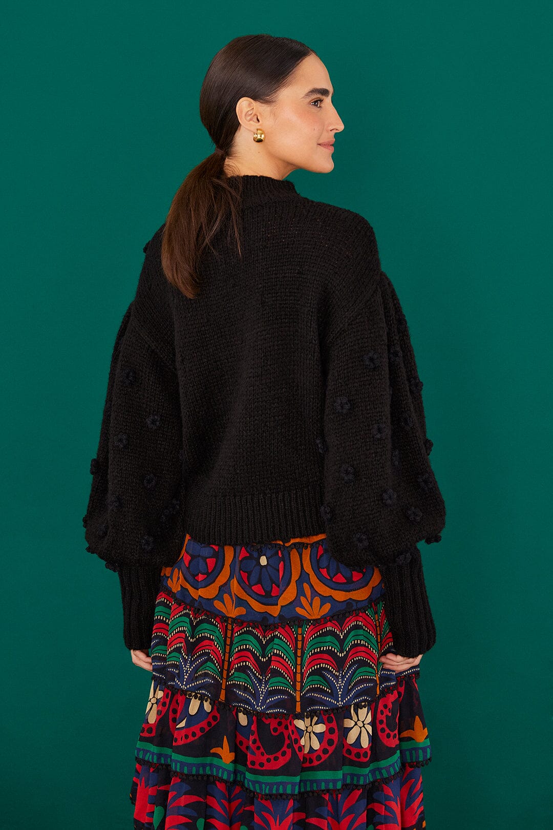 Farm Rio Black Handmade Flowers Sweater