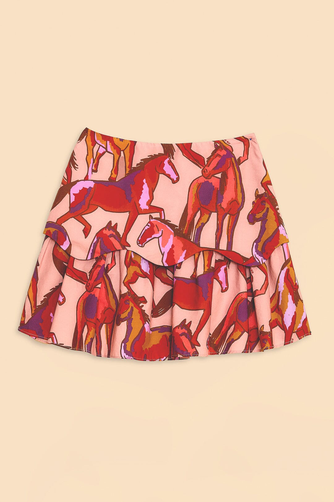 Farm Rio Rose Wild Horses Tiered Mini Skirt