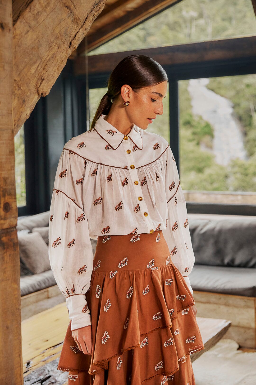 Farm Rio Off-White Embroidered Horses Blouse