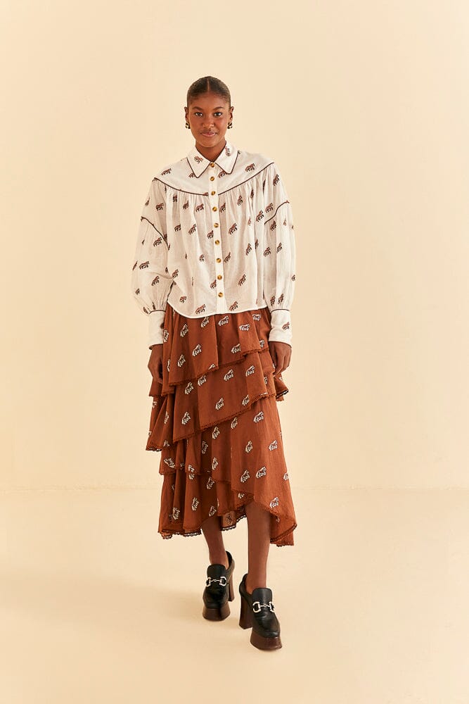 Farm Rio Off-White Embroidered Horses Blouse