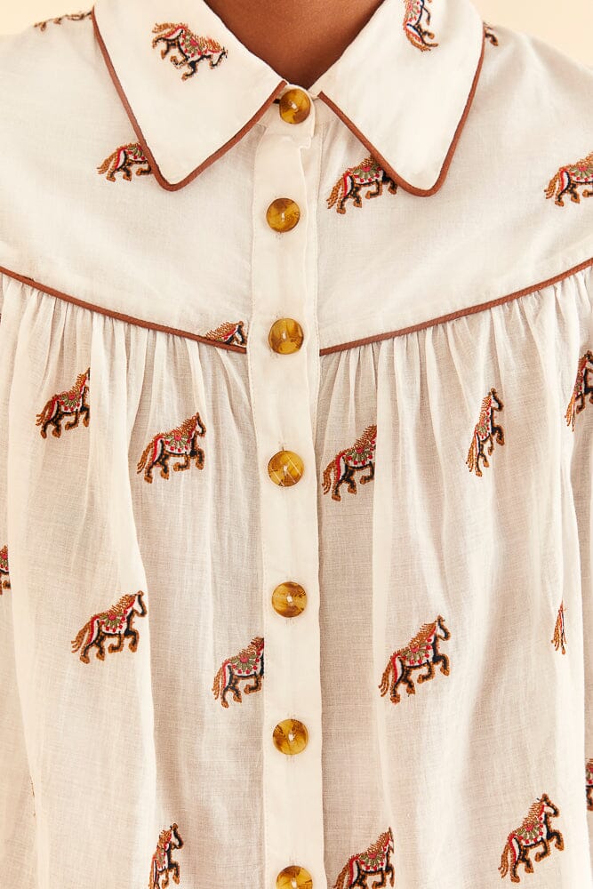 Farm Rio Off-White Embroidered Horses Blouse