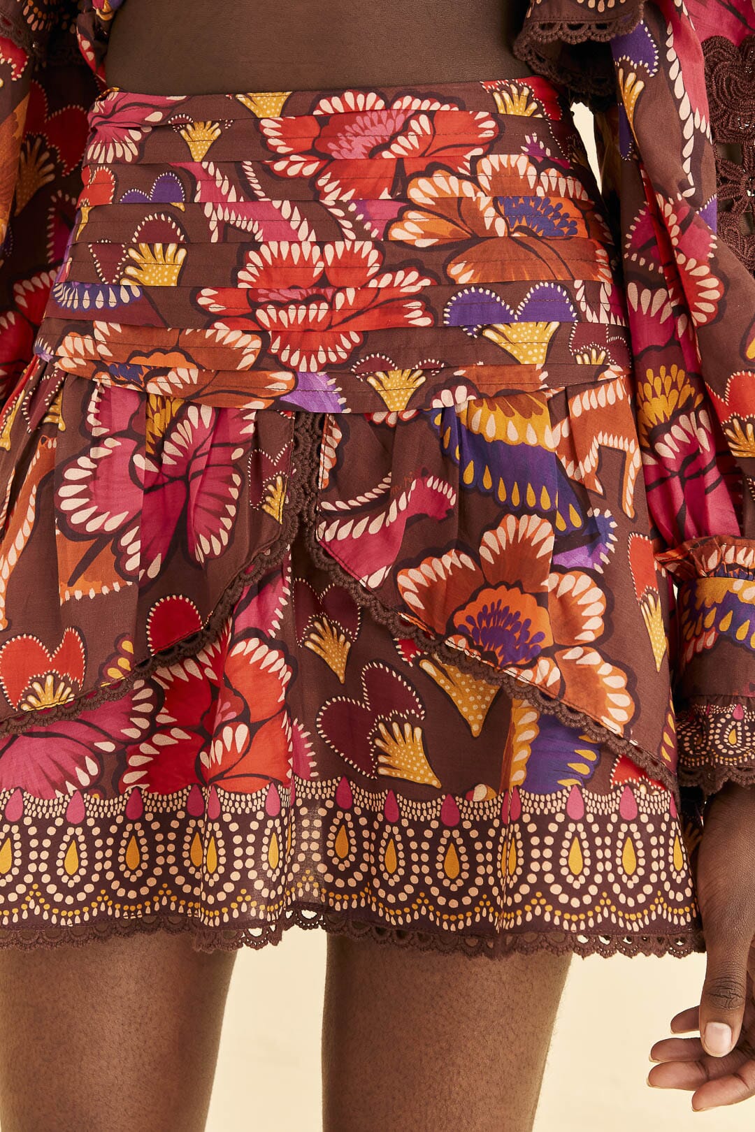 Farm Rio Brown Bright Flora Mini Skirt
