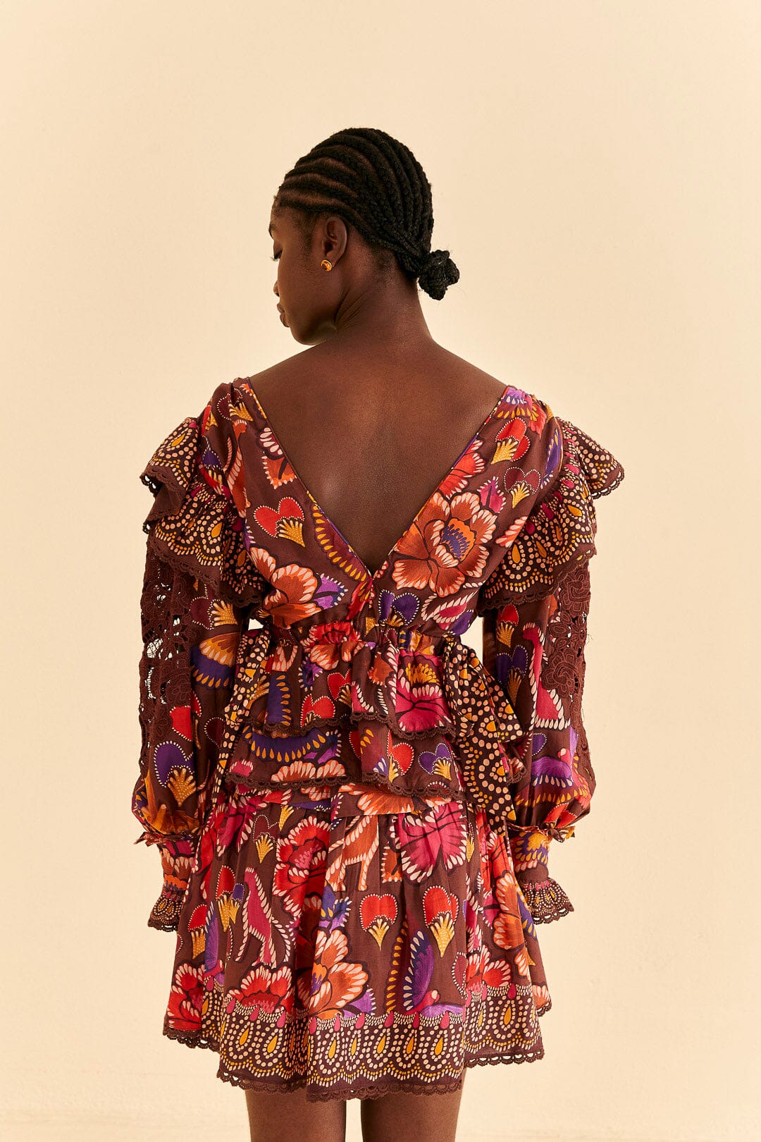 Farm Rio Brown Bright Flora Mini Skirt