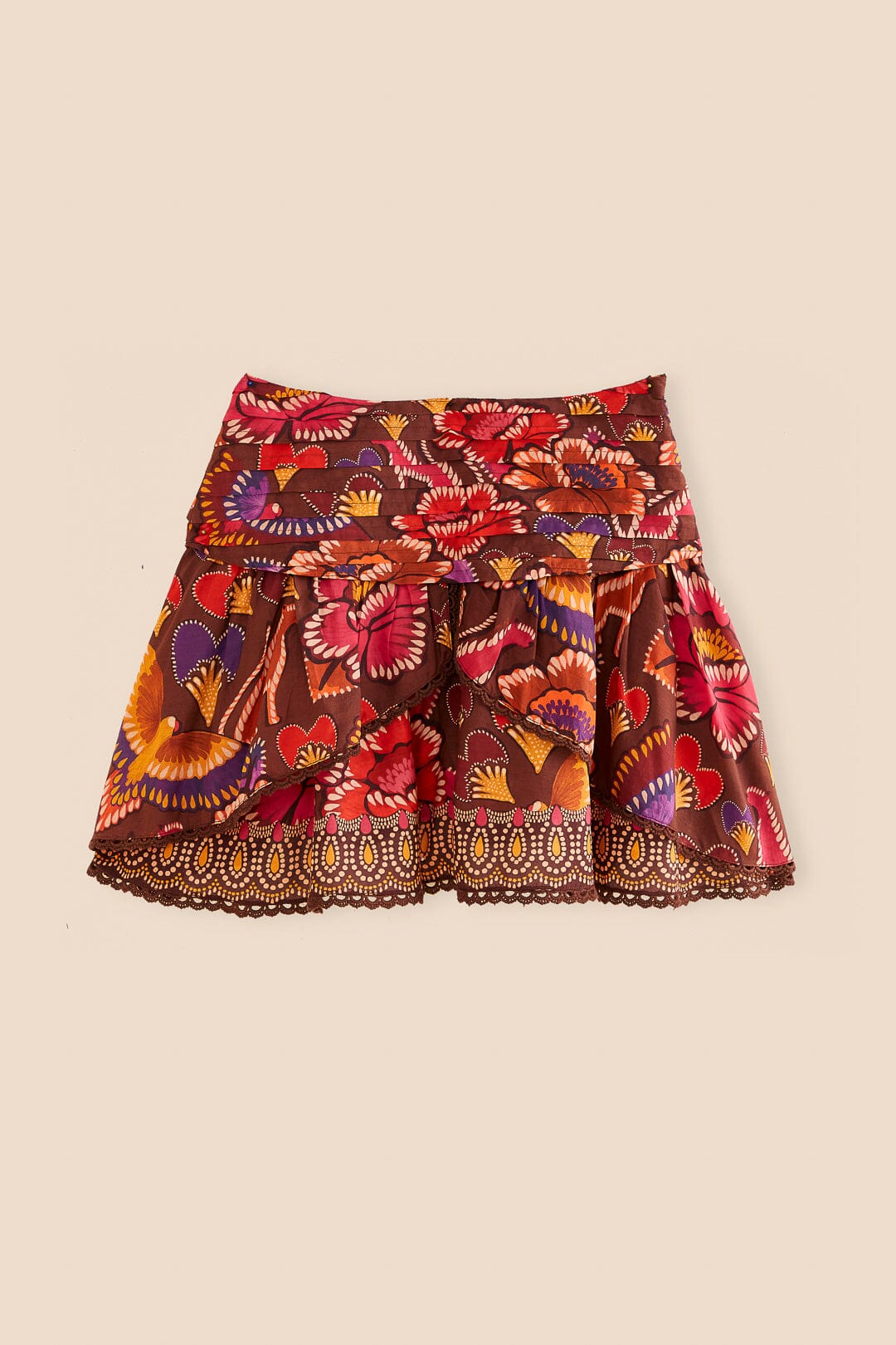 Farm Rio Brown Bright Flora Mini Skirt
