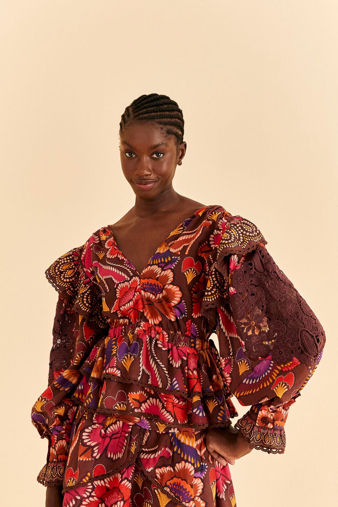 Farm Rio Brown Bright Flora Blouse