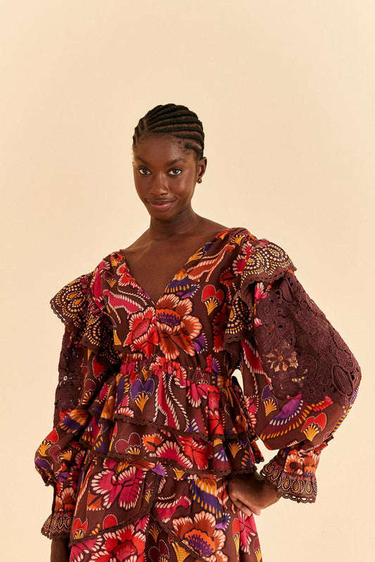 Farm Rio Brown Bright Flora Blouse
