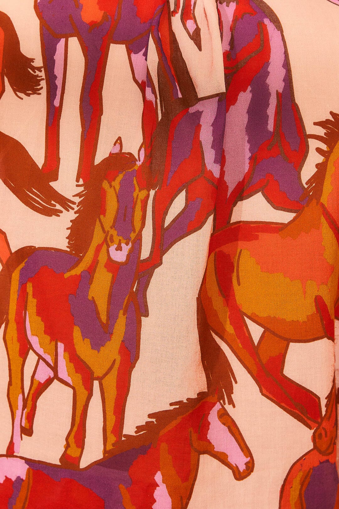 Farm Rio Rose Wild Horses Bow Neck Tie Blouse