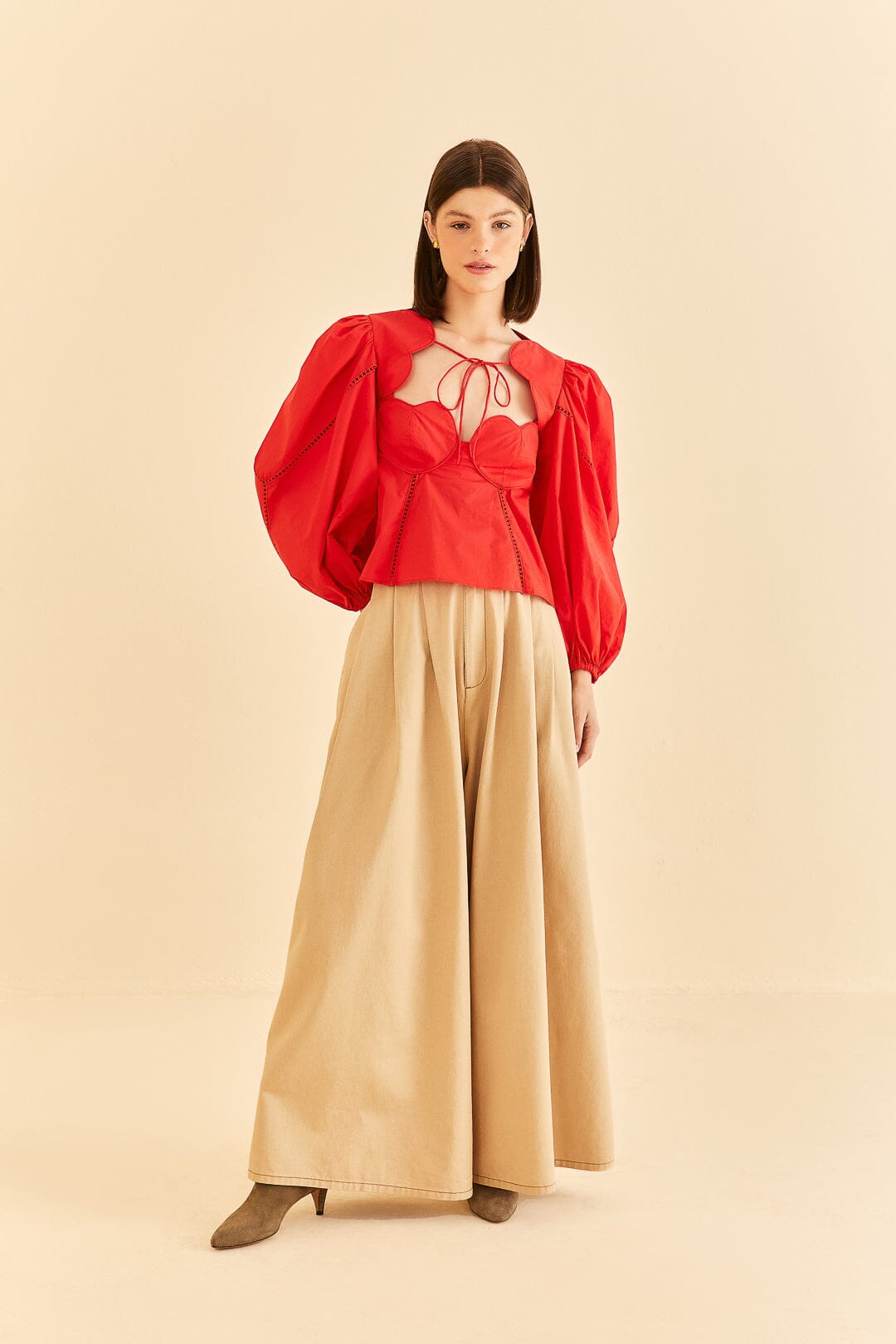 Farm Rio Red Heart Shaped Neckline Blouse