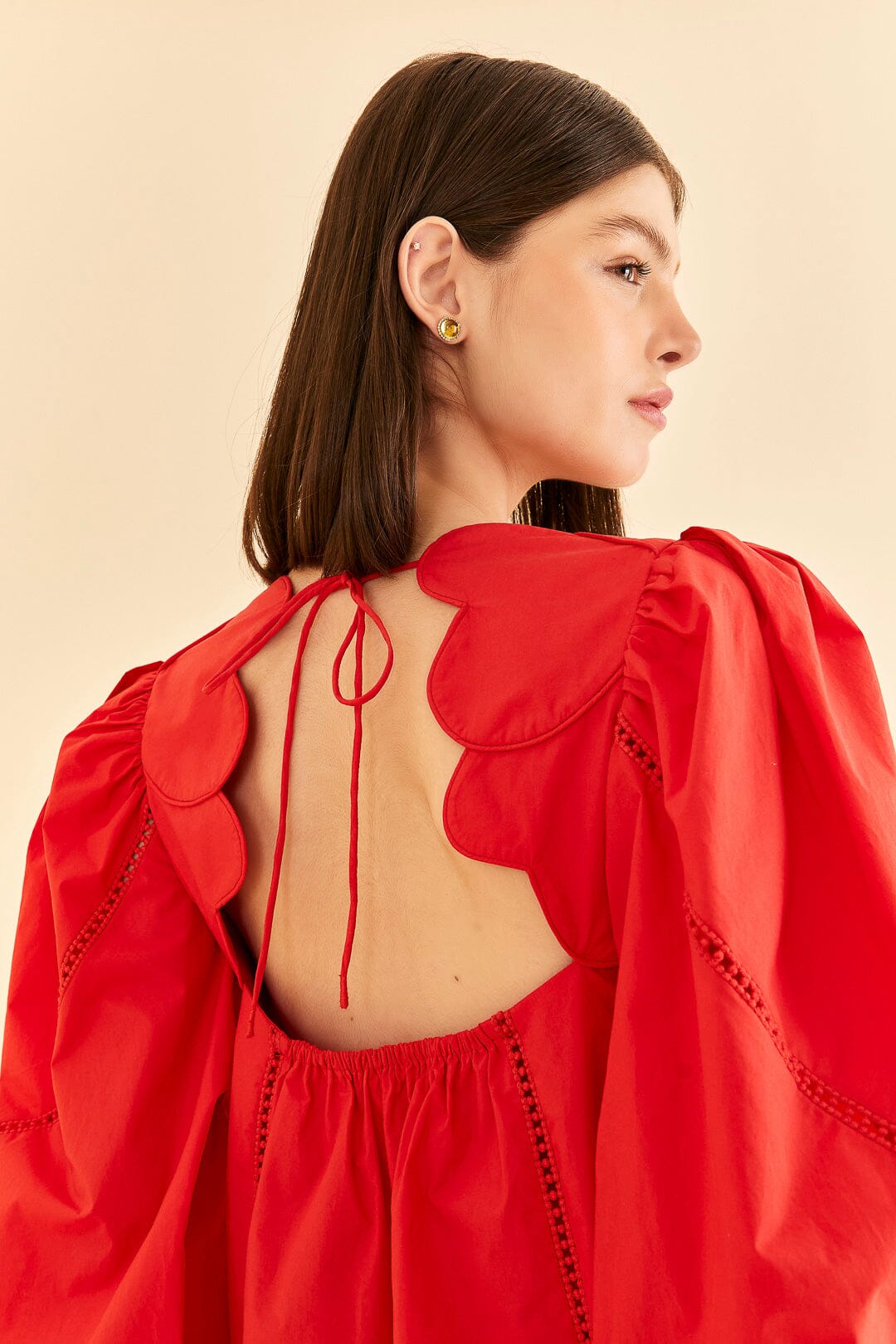 Farm Rio Red Heart Shaped Neckline Blouse