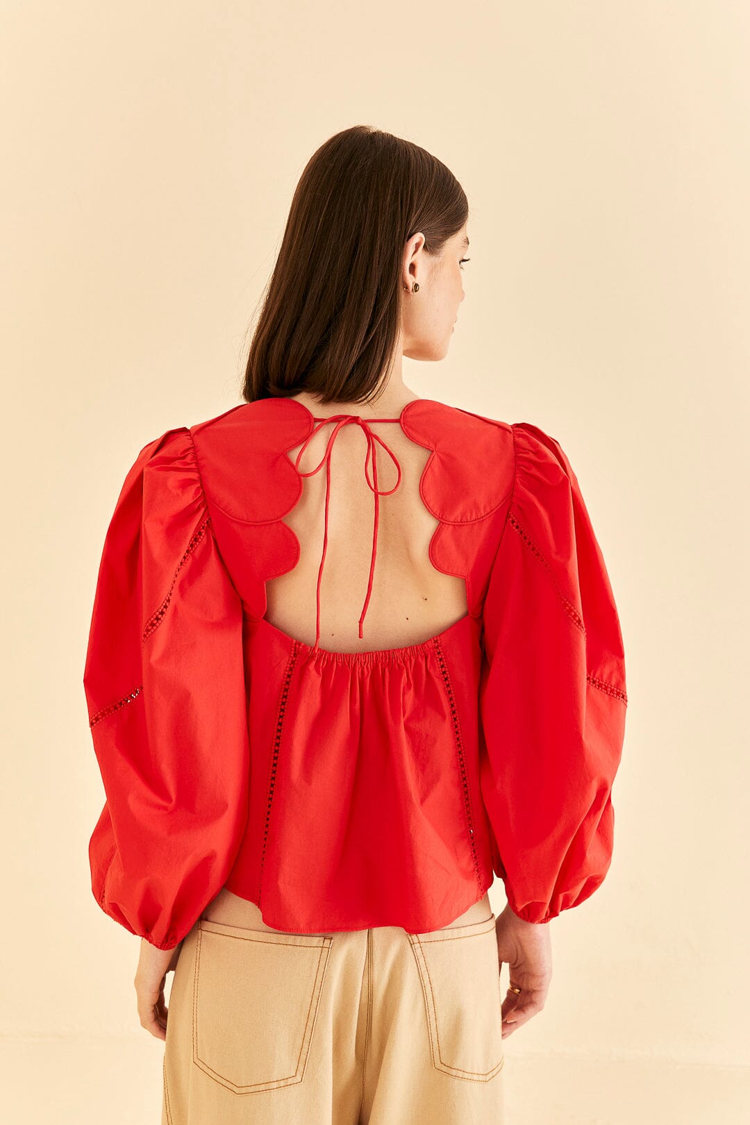 Farm Rio Red Heart Shaped Neckline Blouse