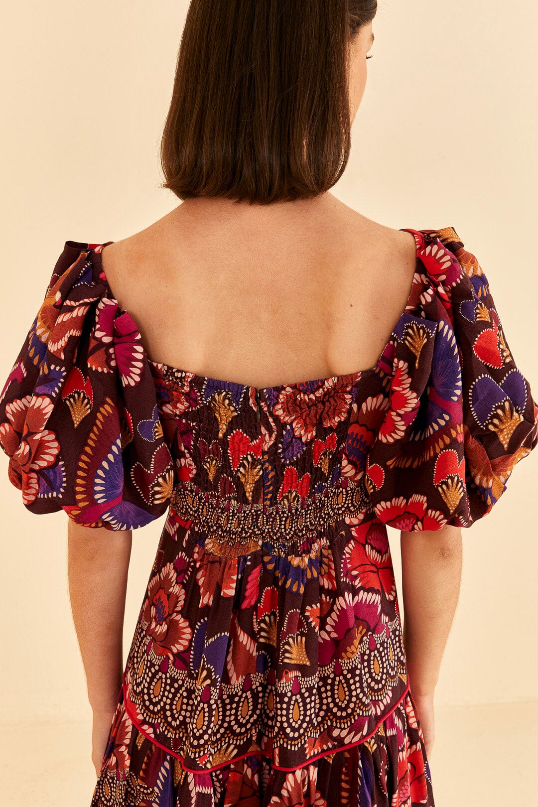 Farm Rio Brown Bright Flora Short Sleeve Midi Dress