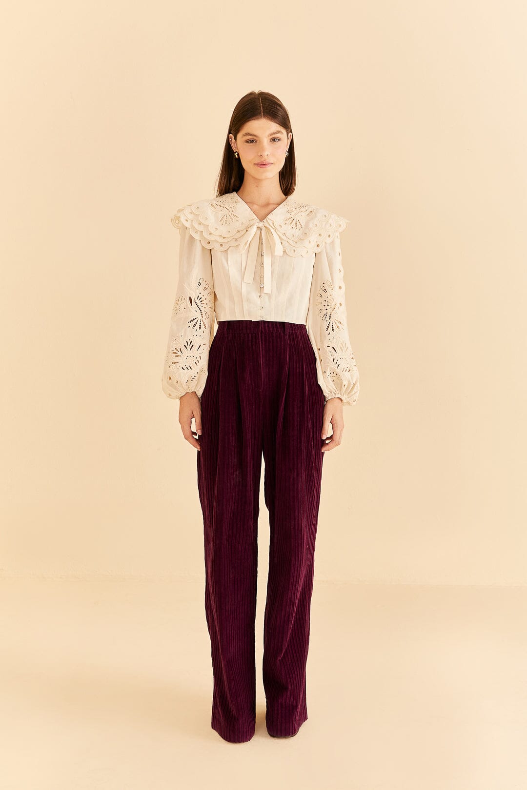 Farm Rio Off-White Richelieu Big Collar Blouse