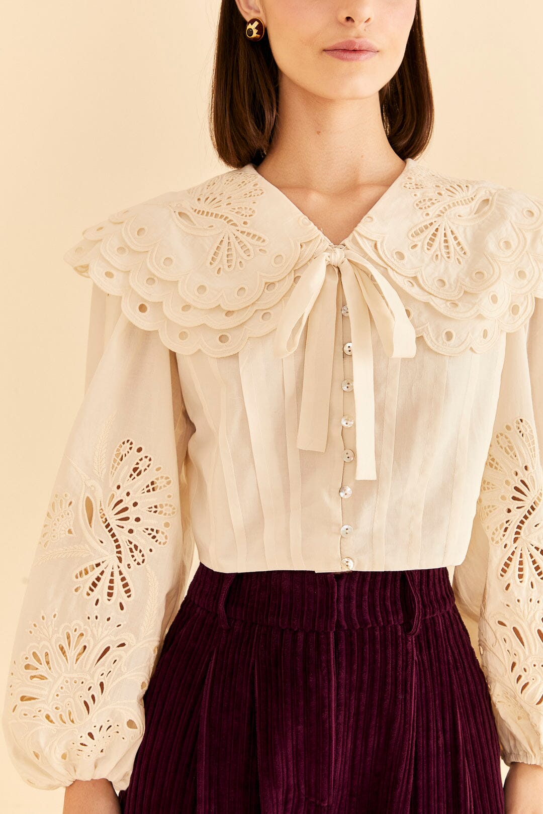 Farm Rio Off-White Richelieu Big Collar Blouse