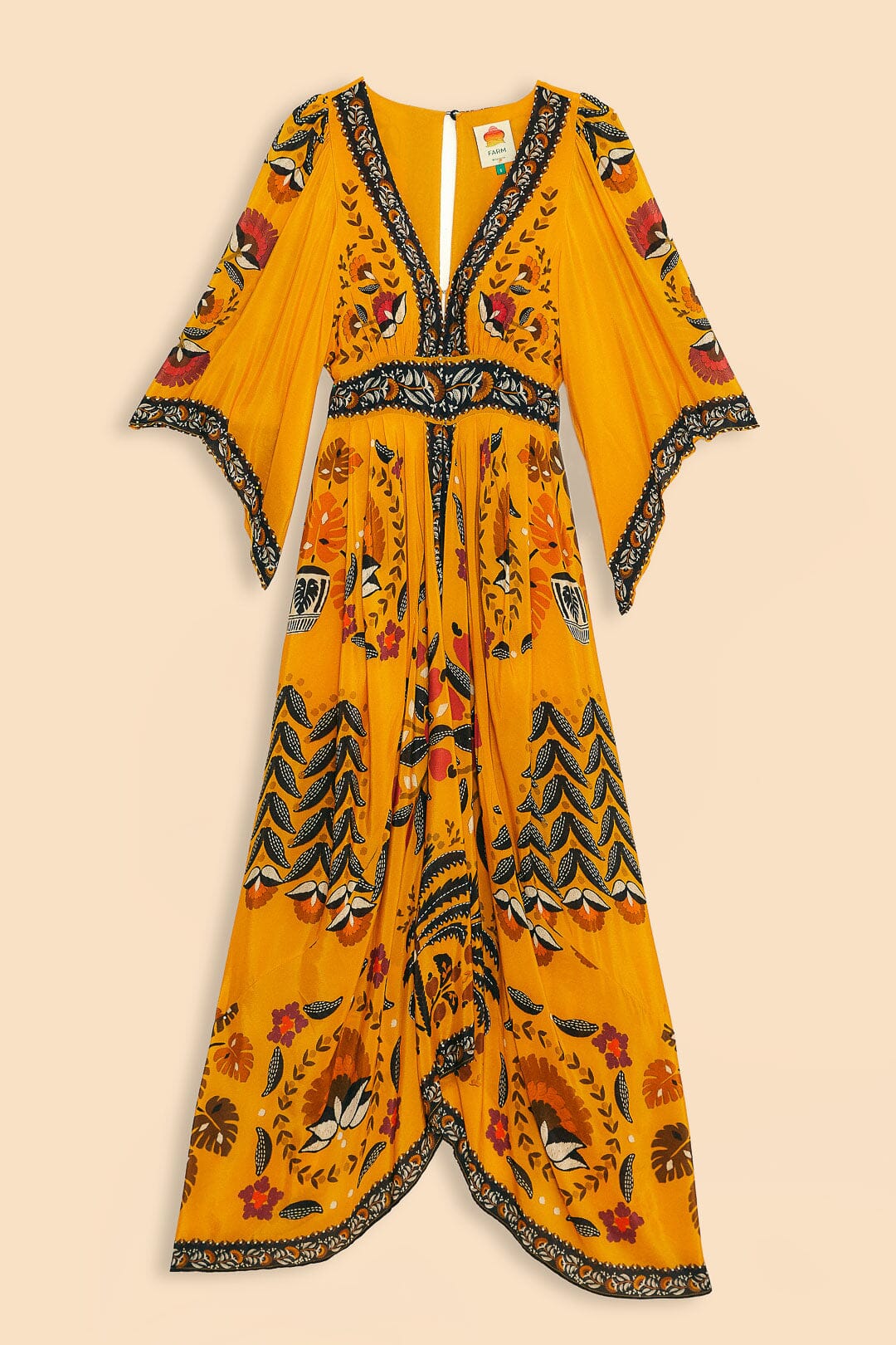Farm Rio Yellow Tropical Tapestry Kaftan Dress