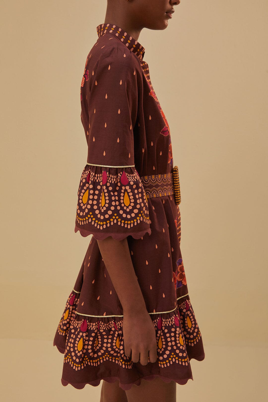 Farm Rio Brown Bright Flora Short Sleeve Mini Dress