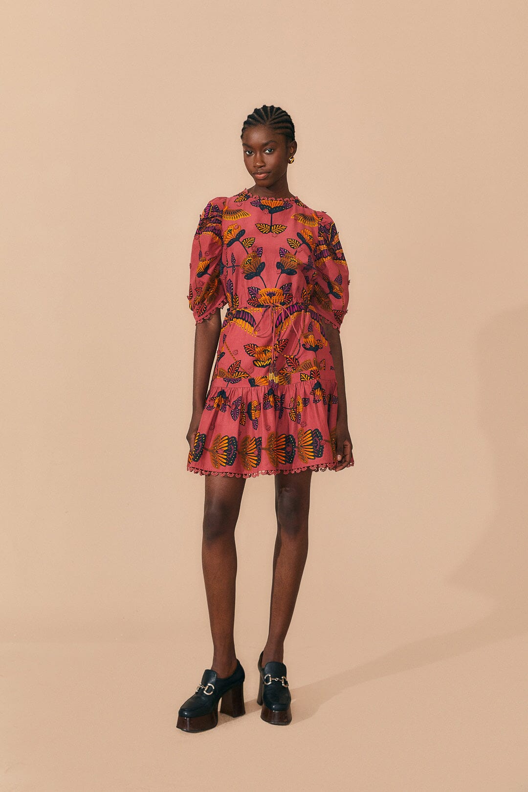 Farm Rio Blush Living Bloom Short Sleeve Mini Dress