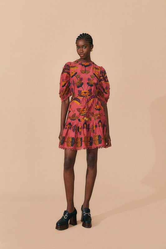 Farm Rio Blush Living Bloom Short Sleeve Mini Dress