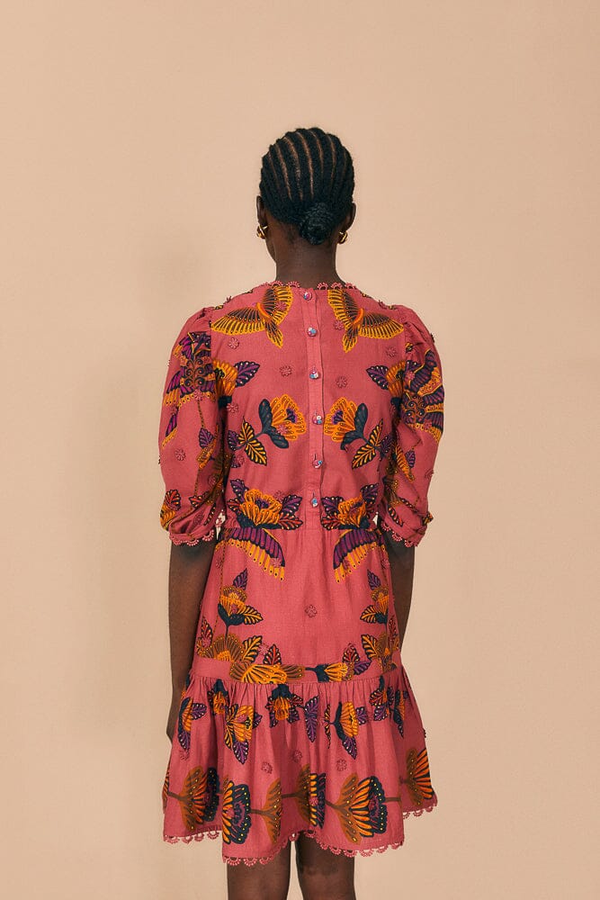 Farm Rio Blush Living Bloom Short Sleeve Mini Dress
