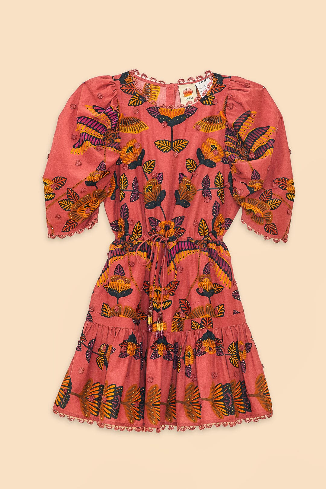 Farm Rio Blush Living Bloom Short Sleeve Mini Dress