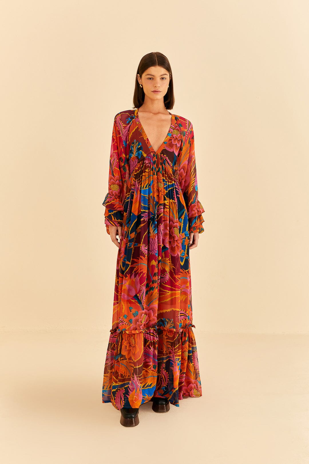 Farm Rio Vintage Wave Long Sleeve Maxi Dress