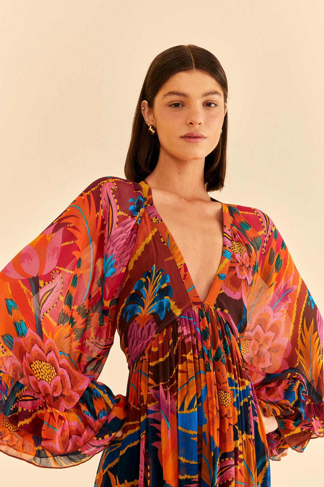 Farm Rio Vintage Wave Long Sleeve Maxi Dress