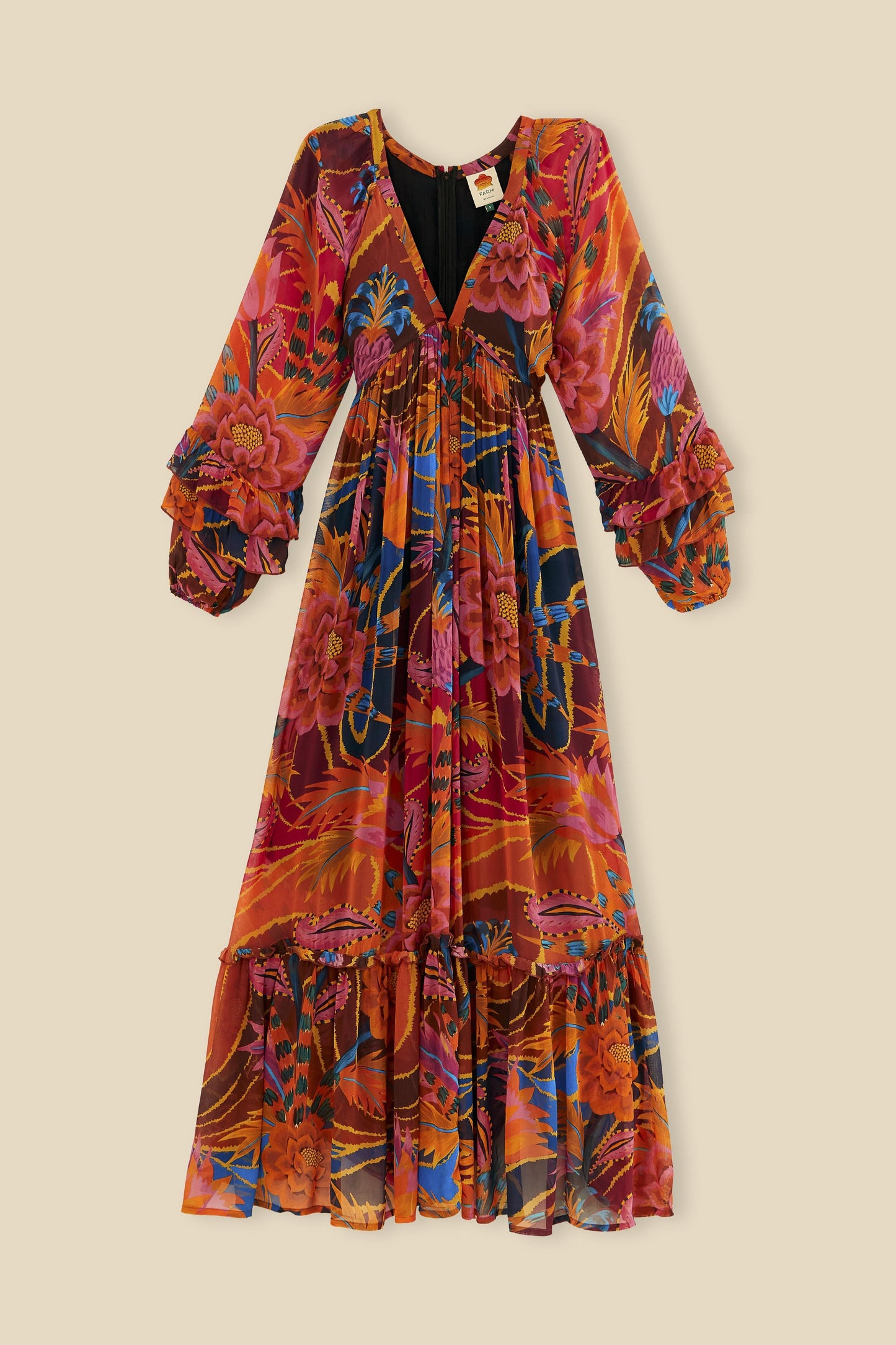 Farm Rio Vintage Wave Long Sleeve Maxi Dress