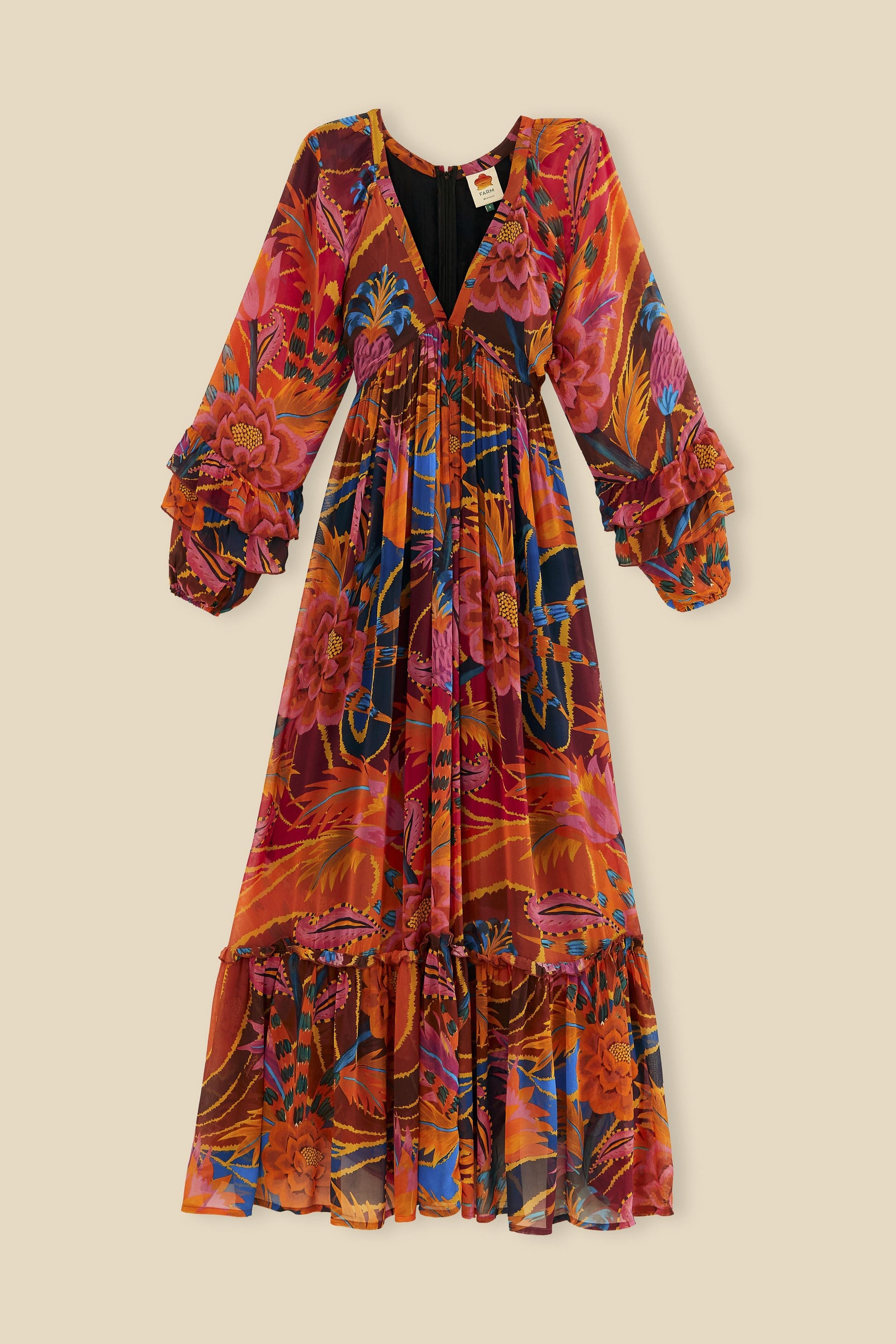 Farm Rio Vintage Wave Long Sleeve Maxi Dress