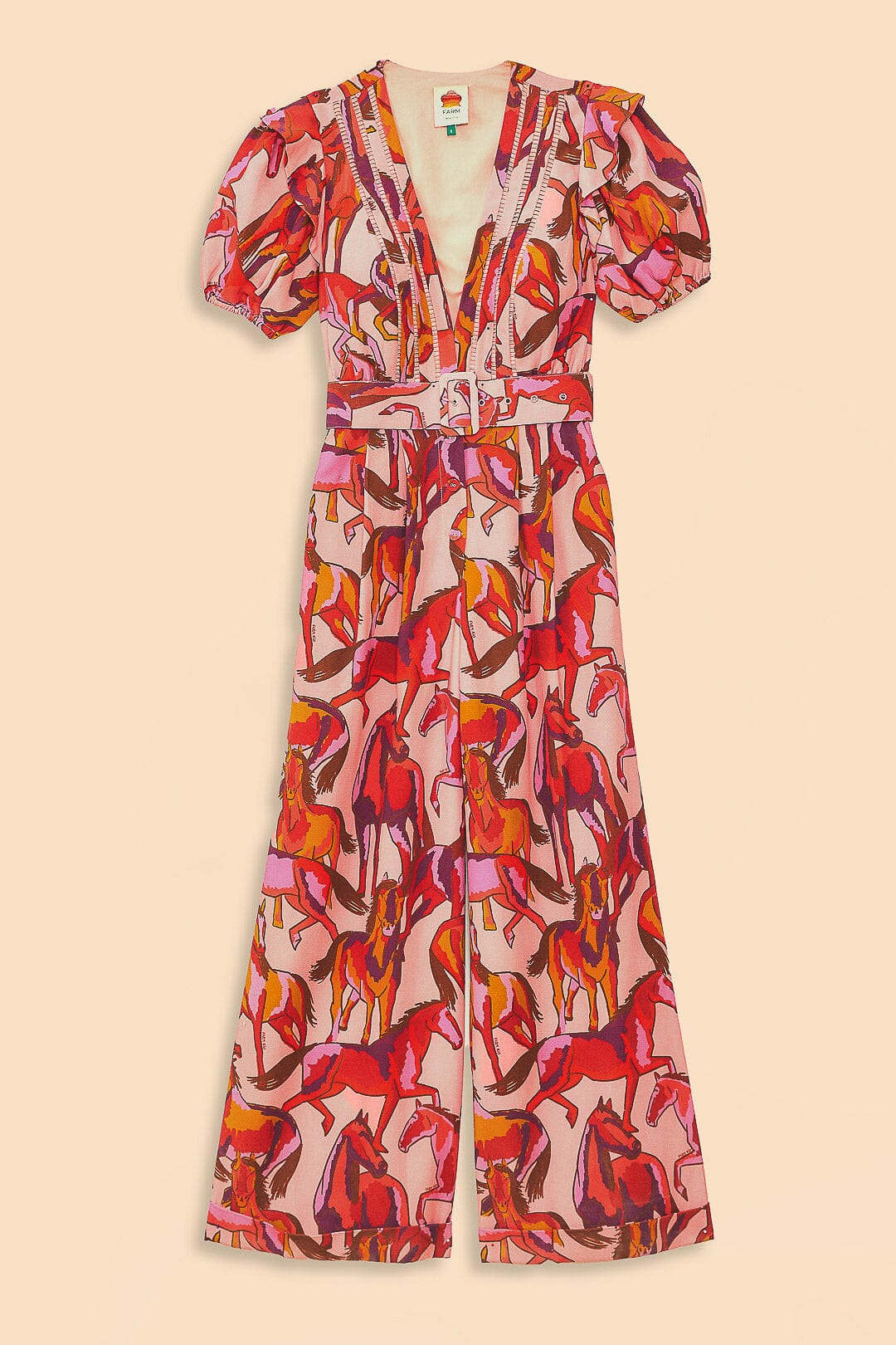 Farm Rio Rose Wild Horses Pleated Short Sleeve Jumpsuit