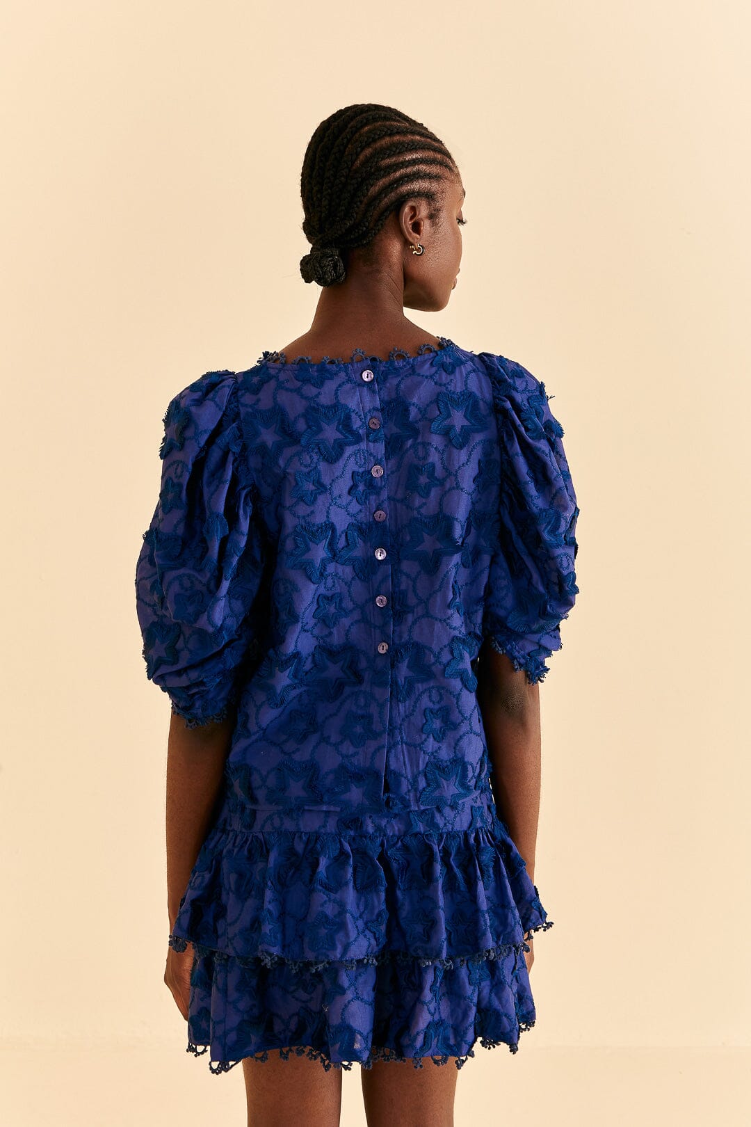 Farm Rio Navy Blue 3d Star Texture Blouse
