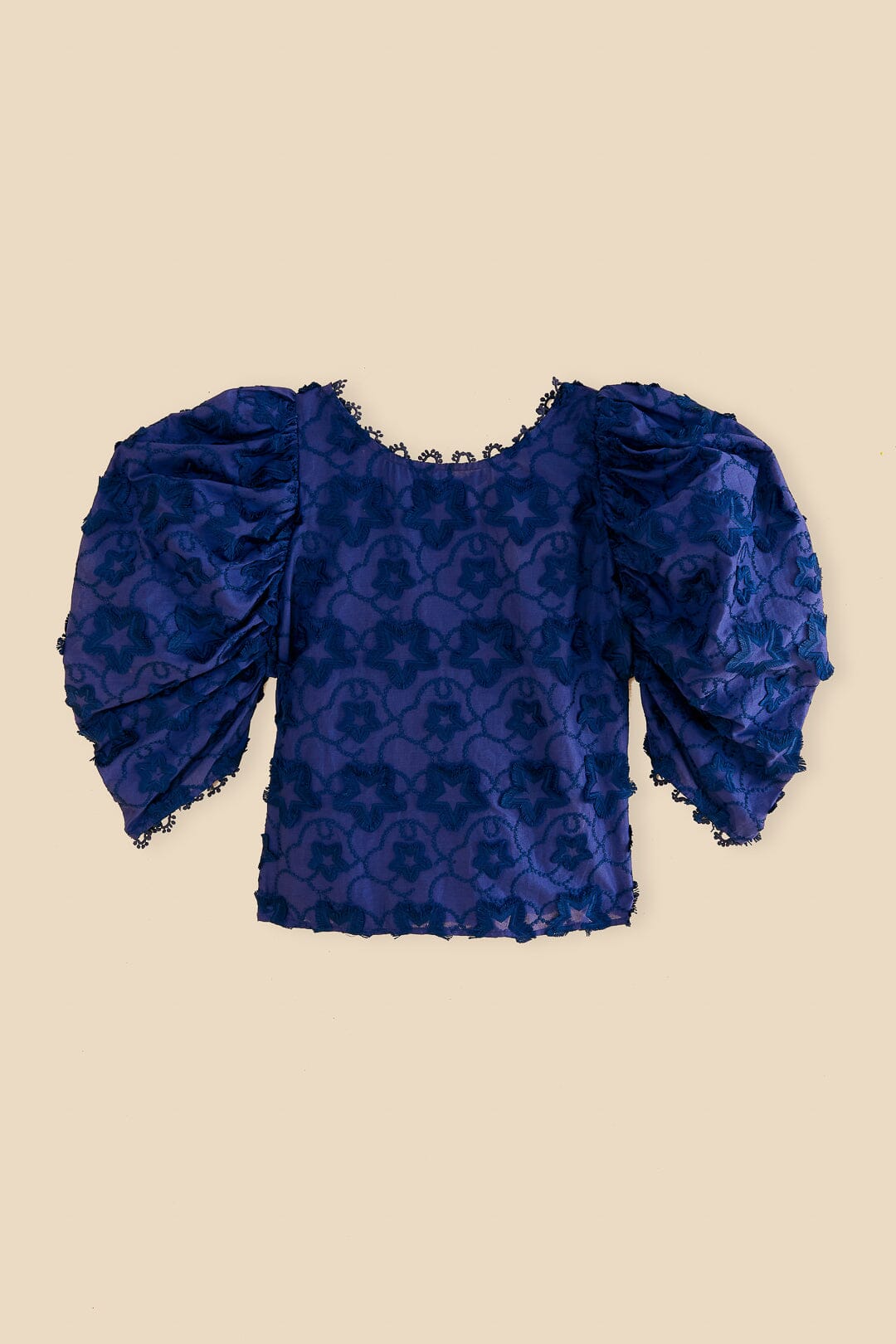 Farm Rio Navy Blue 3d Star Texture Blouse