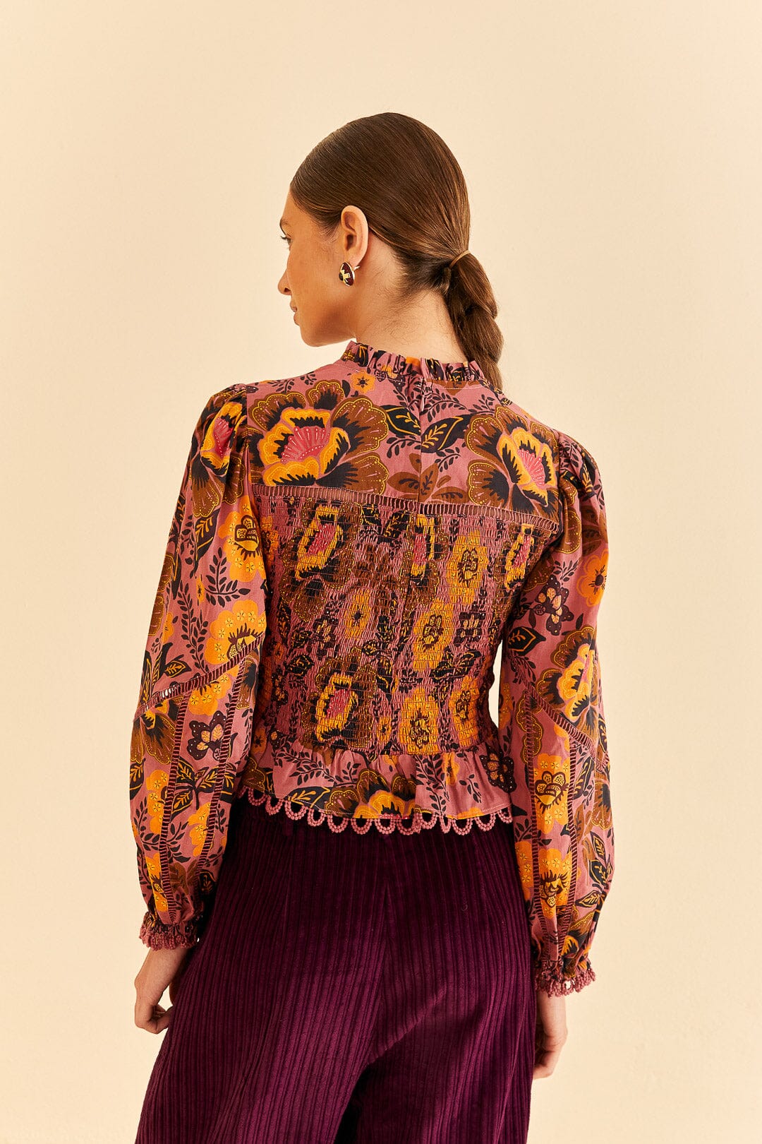 Farm Rio Blush Garden Bloom Smocked Blouse