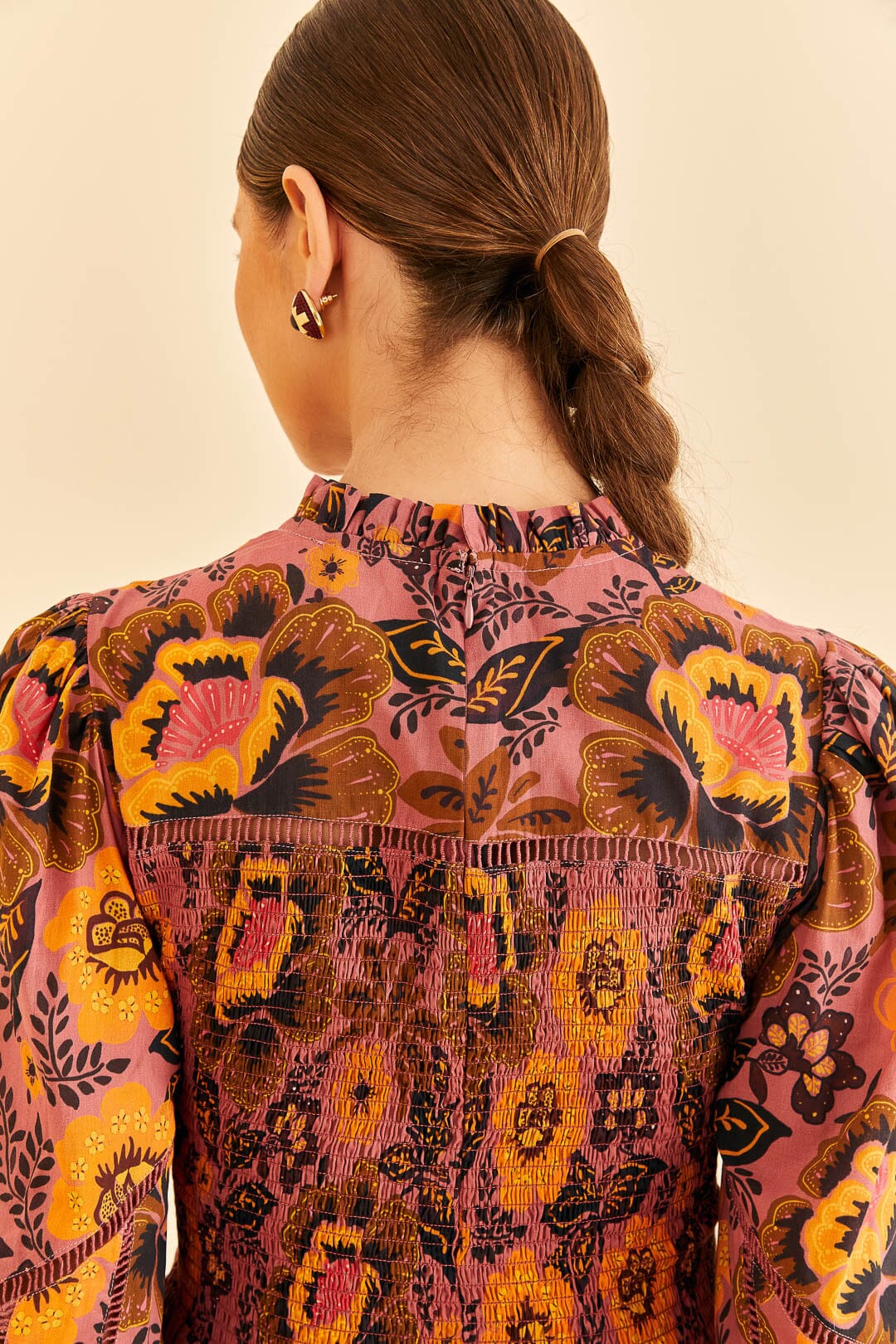 Farm Rio Blush Garden Bloom Smocked Blouse