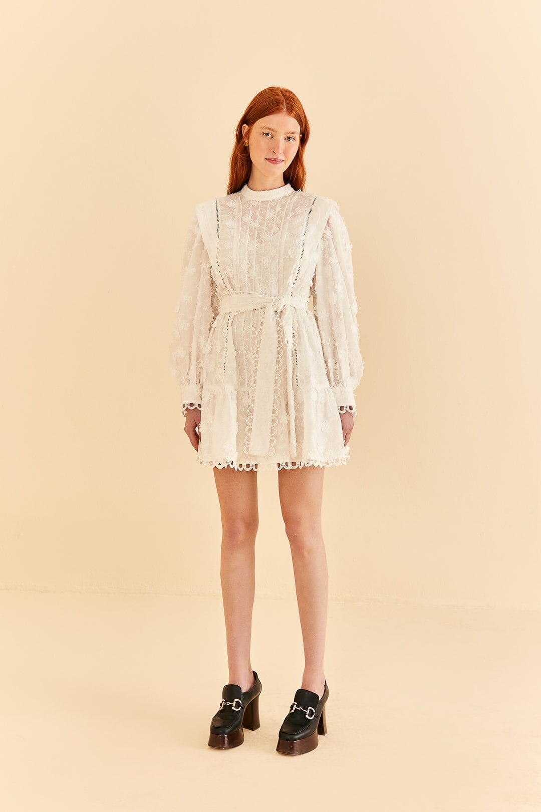 Farm Rio Off-White 3d Flower Pleated Mini Dress