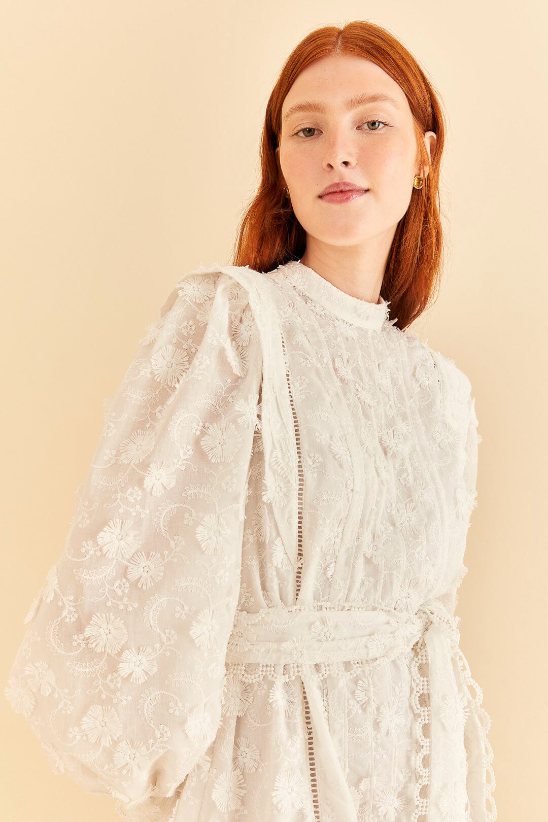 Farm Rio Off-White 3d Flower Pleated Mini Dress