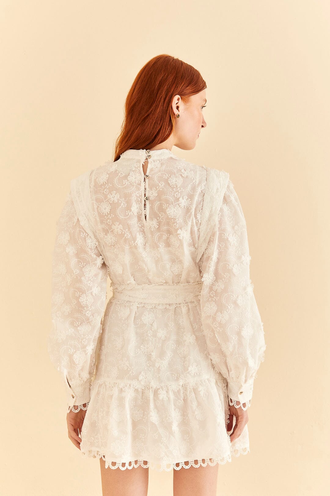 Farm Rio Off-White 3d Flower Pleated Mini Dress