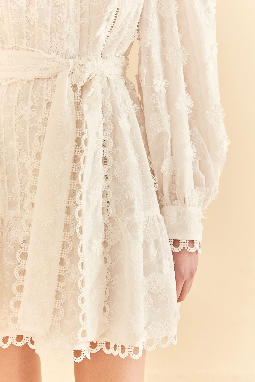 Farm Rio Off-White 3d Flower Pleated Mini Dress