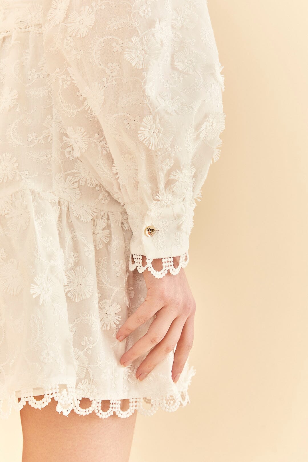Farm Rio Off-White 3d Flower Pleated Mini Dress