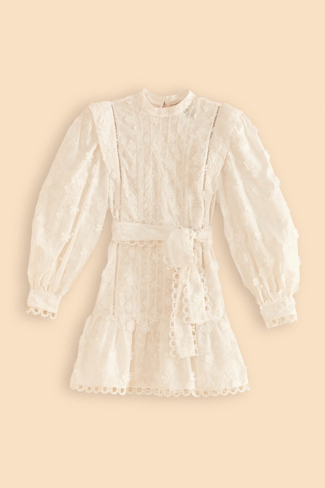 Farm Rio Off-White 3d Flower Pleated Mini Dress
